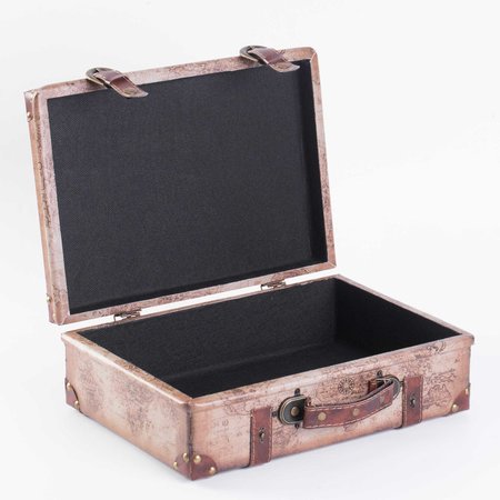 Vintiquewise Vintage-Style World Map Leather Suitcase Trunks with Straps and Handle, PK 2 QI003614.2